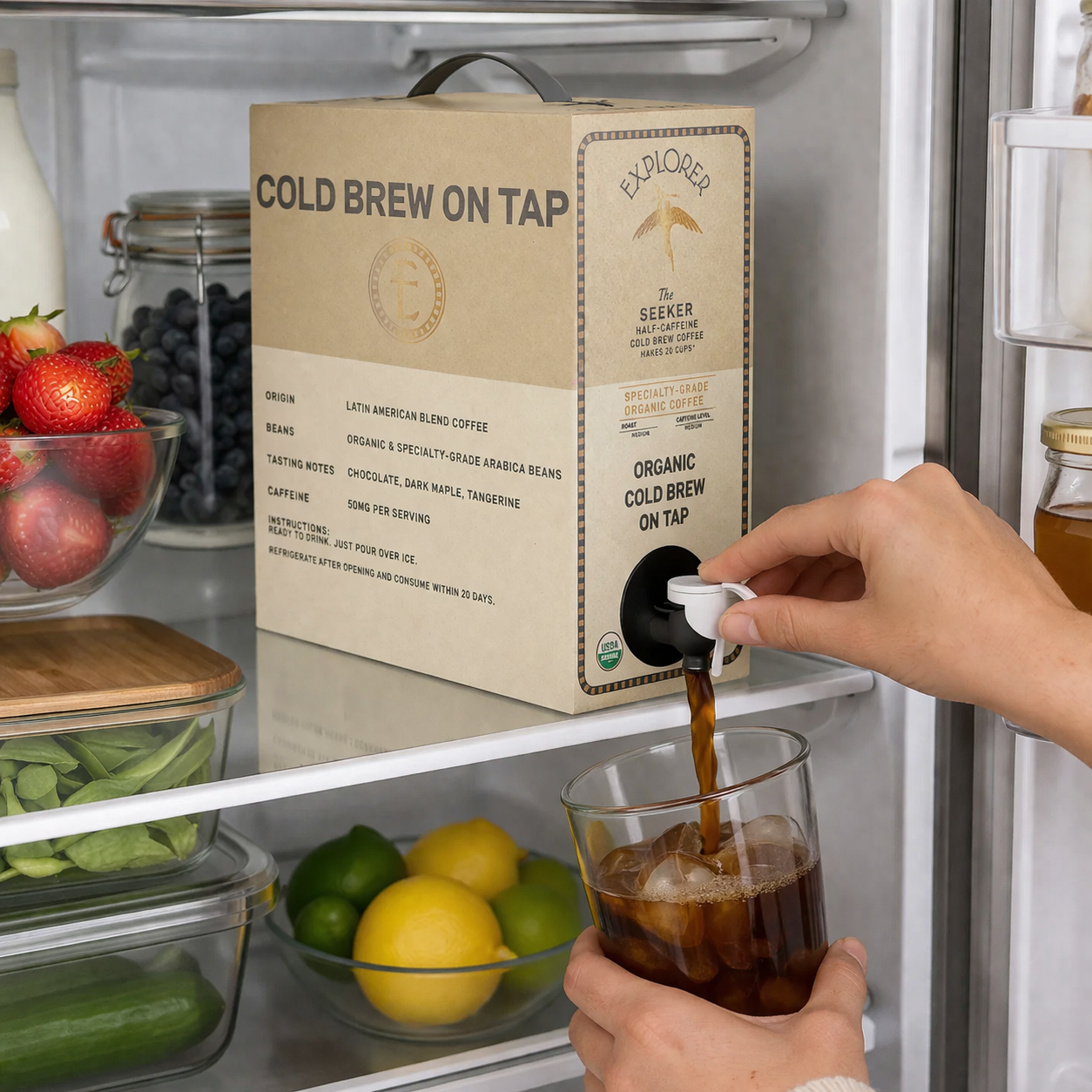Cold Brew on Tap - 128oz Box | Choose Your Caffeine Level | Unsweetened | 20-25 Servings